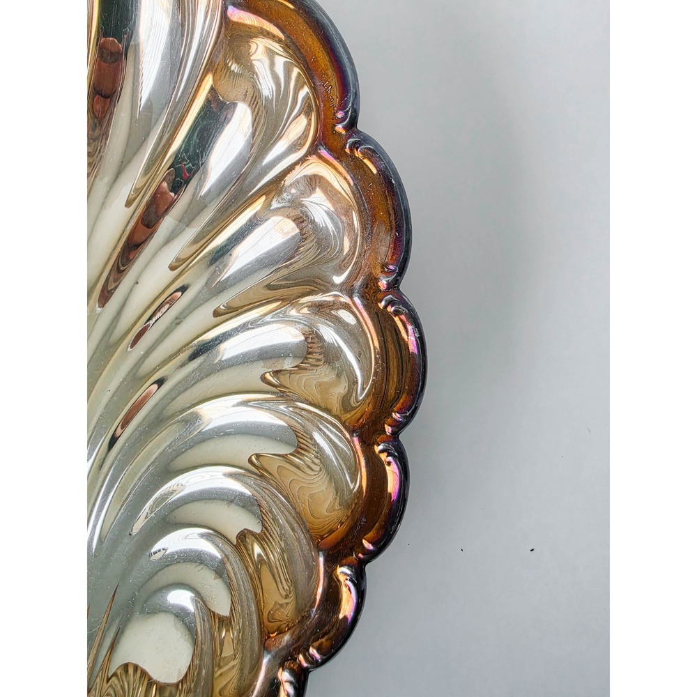 Oneida Silver Plated Scalloped Shell Serving Dish Floral Embossed Tray Vintage - Picture 7 of 8